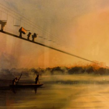 Pintura titulada "Le pont" por Sindy Morissette, Obra de arte original, Acuarela