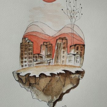 "Çöl Şehir" başlıklı Tablo Sinem Basaran tarafından, Orijinal sanat, Suluboya