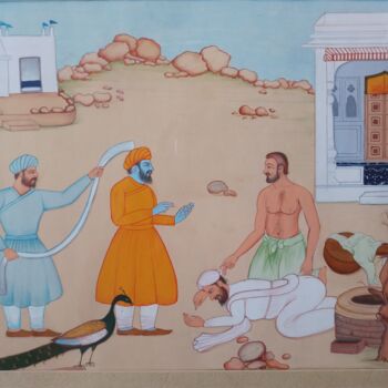 Картина под названием "JANAMSHAKHIE OF GUR…" - Singh Avtar, Подлинное произведение искусства, Темпера
