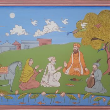 Malarstwo zatytułowany „Guru Nanak Dev ji w…” autorstwa Singh Avtar, Oryginalna praca, Tempera