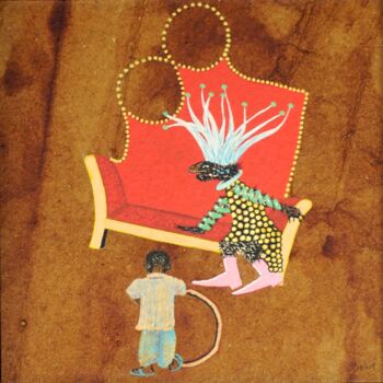 Рисунок под названием "Chacun son tour." - Sinkié., Подлинное произведение искусства, Акрил Установлен на Деревянная панель
