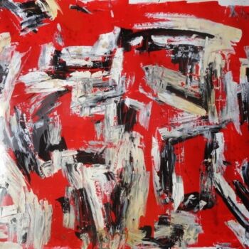 Painting titled "Untiltled on Red Ca…" by Sio Montera, Original Artwork, Oil