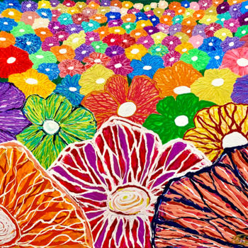 Malerei mit dem Titel "Flowers of Joy" von Sir Don, Original-Kunstwerk, Acryl