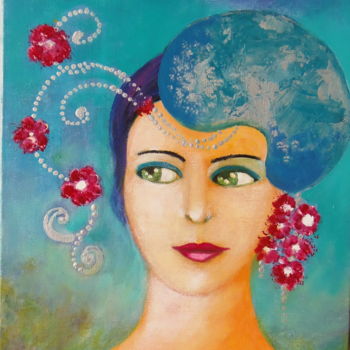 Painting titled "femme en bleu" by Sisca Couleurs, Original Artwork, Acrylic