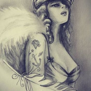 Drawing titled "Capitaine Plume" by Super Sissi Acrylistic, Original Artwork, Graphite