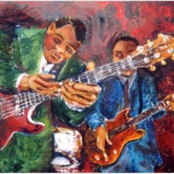 Painting titled "Guitares Blues" by Sylvie Briand, Original Artwork, Oil