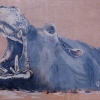 Ζωγραφική με τίτλο "L'hippopotame" από Sylvie Briand, Αυθεντικά έργα τέχνης, Λάδι