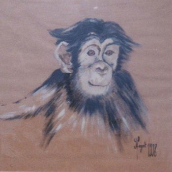 Painting titled "Le singe" by Sylvie Briand, Original Artwork, Oil