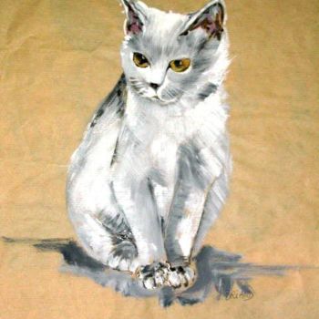 Painting titled "Le chat" by Sylvie Briand, Original Artwork, Oil