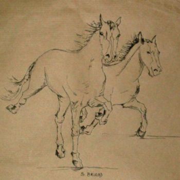 Malerei mit dem Titel "Course de chevaux 3" von Sylvie Briand, Original-Kunstwerk, Öl