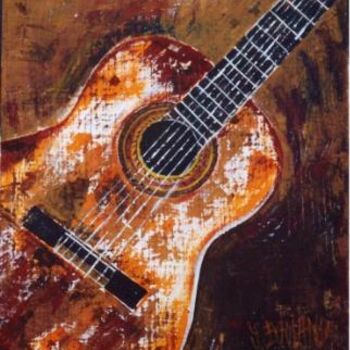 Painting titled "La guitare" by Sylvie Briand, Original Artwork, Oil