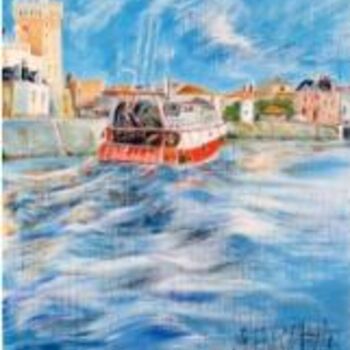 Schilderij getiteld "Retour au port" door Sylvie Briand, Origineel Kunstwerk