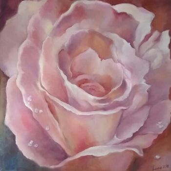 Painting titled "Une rose" by Larisa Caloin, Original Artwork, Oil