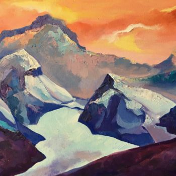 Painting titled "Les montagnes roses…" by Larisa Caloin, Original Artwork, Oil