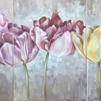 Painting titled "Les tulipes" by Larisa Caloin, Original Artwork, Oil