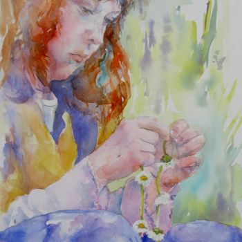 Painting titled "Daisy Chain" by Claire Bartlett, Original Artwork, Watercolor