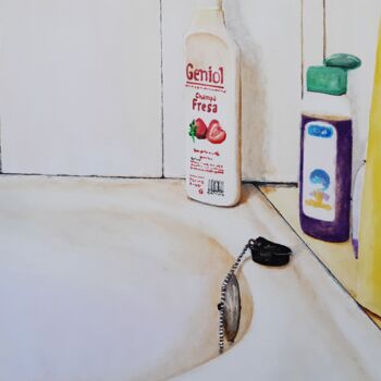 Картина под названием "La bañera" - Sito, Подлинное произведение искусства, Акрил Установлен на Деревянная рама для носилок