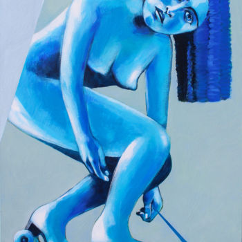 Pintura titulada "Blue roller skater" por Małgorzata Łodygowska, Obra de arte original, Acrílico Montado en Bastidor de cami…