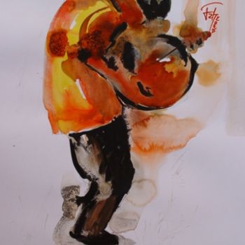 Disegno intitolato "folk drum dancer" da Siva R, Opera d'arte originale