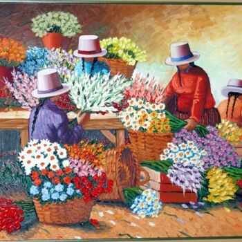 Peinture intitulée "4 women in flower m…" par Sjoerd Nienhuys, Œuvre d'art originale, Huile Monté sur Châssis en bois