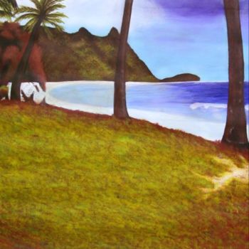 Painting titled "Blue-Green Tropic" by Sarah Johnson, Original Artwork