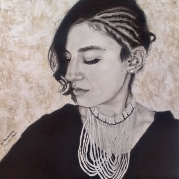 Painting titled "Amalia" by Soukaina El Idrissi, Original Artwork, Charcoal