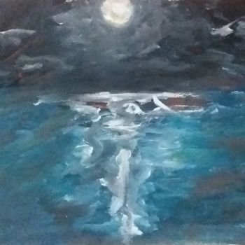 Painting titled "Au clair de la lune…" by Soukaina El Idrissi, Original Artwork, Gouache