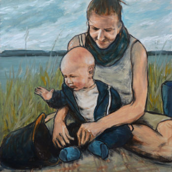 Painting titled "By the lake" by Vladimir Skalkin, Original Artwork, Oil