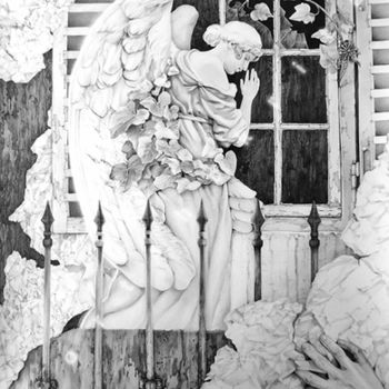Disegno intitolato "L'ange-gardien" da Rita Kortshok, Opera d'arte originale, Matita