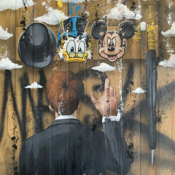 绘画 标题为“Coat Hanger Magritte” 由Skayzoo, 原创艺术品, 丙烯 安装在木质担架架上