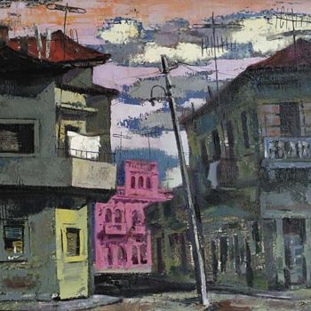 Pintura intitulada "straat in Durrës" por Skender Balaj, Obras de arte originais