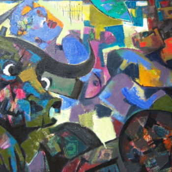Schilderij getiteld "Toro" door Skender Balaj, Origineel Kunstwerk