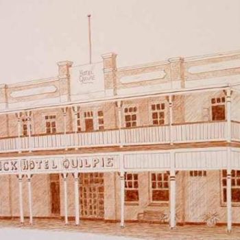 Disegno intitolato "Quilpie Hotel West…" da Outback Sketch Artist, Opera d'arte originale