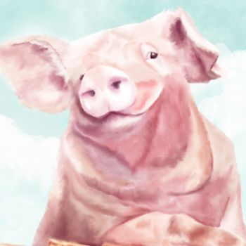 Schilderij getiteld "Percy Pig" door Tina-Marie Appleby, Origineel Kunstwerk, Aquarel