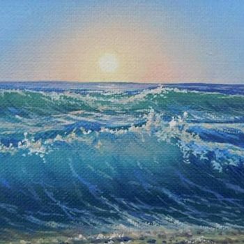 Картина под названием "Закат на море" - Сергей Скиба, Подлинное произведение искусства, Масло Установлен на картон