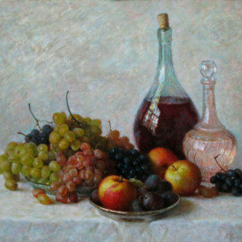 Ζωγραφική με τίτλο "Wine and grapes" από Igor Skorikov, Αυθεντικά έργα τέχνης, Λάδι