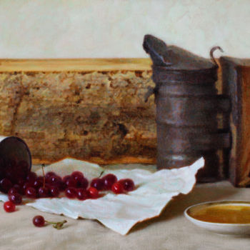 Painting titled "Oh, cherries scatte…" by Igor Skorikov, Original Artwork, Oil