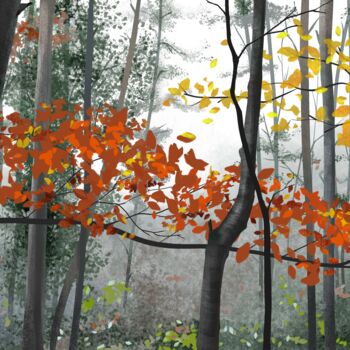 Arts numériques intitulée "Autumn forest" par Skratek, Œuvre d'art originale, Peinture numérique