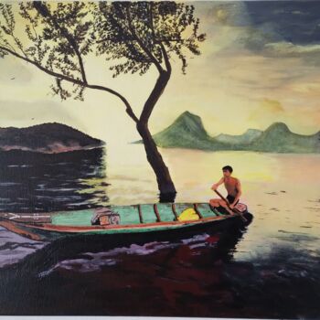 Peinture intitulée "Pêcheur indonésien" par Skylinepainting, Œuvre d'art originale, Acrylique Monté sur Châssis en bois
