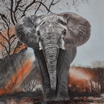 Painting titled "Eléphant" by Skylinepainting, Original Artwork, Acrylic Mounted on Wood Stretcher frame