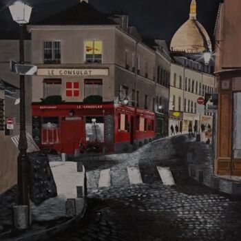 Painting titled "Paris Montmartre la…" by Skylinepainting, Original Artwork, Acrylic Mounted on Wood Stretcher frame