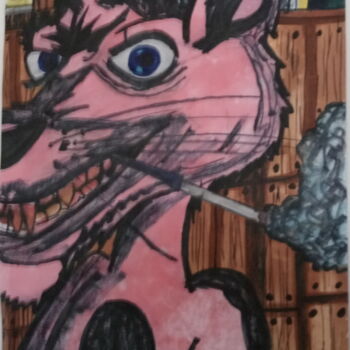 Dessin intitulée "Evil Panther" par Skylor Timeless, Œuvre d'art originale, Marqueur Monté sur Châssis en bois