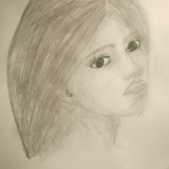 Painting titled "Green Eyed Girl" by Skylor Timeless, Original Artwork, Pencil