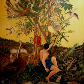 Malerei mit dem Titel "O Caçador" von Cândido Araújo, Original-Kunstwerk, Öl