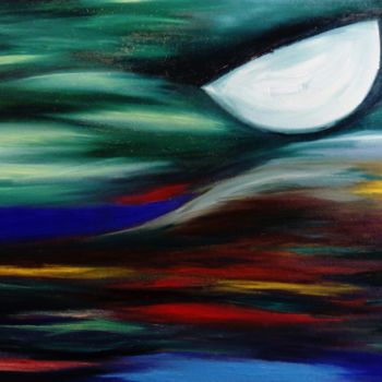 Painting titled "still the moon" by Anton White, Original Artwork, Oil