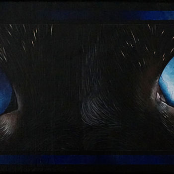 Painting titled "Blue eyes cat Chat…" by Skyzune Art, Original Artwork, Acrylic Mounted on Wood Stretcher frame