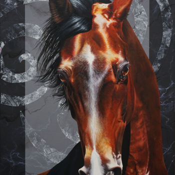 Painting titled "Horse head Cheval t…" by Skyzune Art, Original Artwork, Acrylic Mounted on Wood Stretcher frame