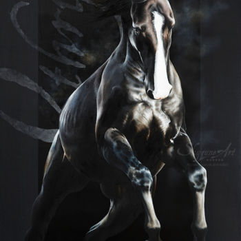 "Black horse running…" başlıklı Tablo Skyzune Art tarafından, Orijinal sanat, Petrol Ahşap Sedye çerçevesi üzerine monte edi…