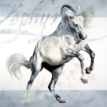 Pittura intitolato "Horse rearing paint…" da Skyzune Art, Opera d'arte originale, Olio