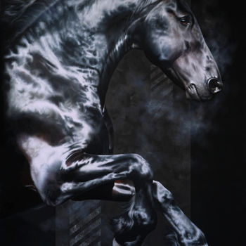 Malarstwo zatytułowany „AKATAGNOSTOS Horse…” autorstwa Skyzune Art, Oryginalna praca, Olej Zamontowany na Drewniana rama nos…